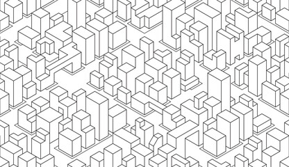 Aufkleber - Seamless design abstract urban building line drawing. 3D illustration linear drawing architecture modern abstract background. 