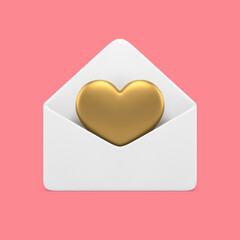 Poster - Golden heart in open envelope romantic letter mail notification 3d icon realistic vector