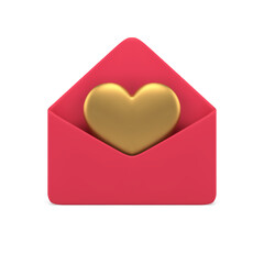 Poster - Red open envelope golden heart romantic letter email message cyberspace notification 3d icon vector