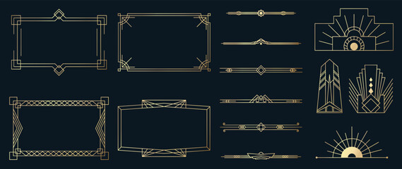 Fototapete - collection of geometric art deco ornament. luxury golden decorative elements with different lines, f