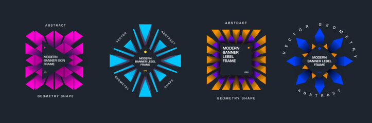 Poster - Vector abstract banner with geometric bright triangular elements, EPS10, modern frame set in round, square shapes.