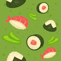 Wall Mural - Sushi and onigiri, asian cuisine and fish dishes