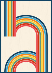 Wall Mural - abstract lines retro background. vintage graphic pattern with stripes. rainbow poster, cover or bann