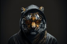 Cool Animals In Hoodies And Sunglasses Tiger