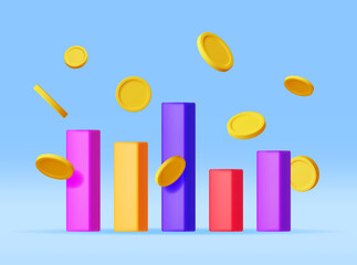 Poster - 3D Growth Stock Diagram and Coins