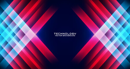 3D red blue techno abstract background overlap layer on dark space with glowing rhomb decoration. Style concept cut out. Graphic design element for banner flyer, card, brochure cover, or landing page