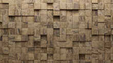 Polished, 3D Wall Background With Tiles. Natural Stone, Tile Wallpaper With Square, Semigloss Blocks. 3D Render