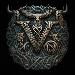 Wall Mural - AI generated art: A powerful epic norse-inspired emblem of a Viking divine entity