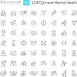 © IMG visuals icons - LGBTQ and mental health linear icons set. Inclusion and support programs. Freedom to be yourself. Customizable thin line symbols. Isolated vector outline illustrations. Editable stroke