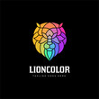 Abstract lion head colorful logo template. Animal mosaic character vector. Big cat mascot illustration.