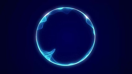 Poster - Spherical equalizer for music. Round sound wave of particles. Musical abstract blue background. 3D rendering.	