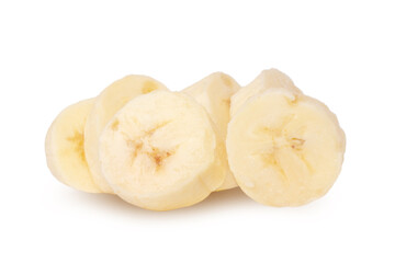 Wall Mural - Fresh raw banana cut into pieces. Isolated on white background.