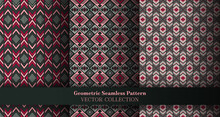 Stylish Geometry Rhombus Seamless Ornament Package. Traditional Tracery Ethnic Patterns. Rhombus Zig Zag Geometric Vector Repeat Backdrop Set. Cover Background Templates.