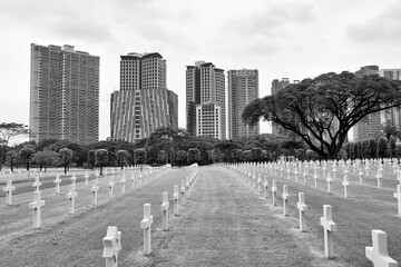 Sticker - Manila American Cemetery. Black and white photo.