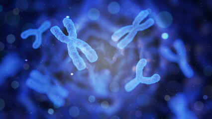 Wall Mural - Chromosomes Abstract Scientific Blurry Background. 3D illustration