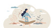 Breathe in air as healthy mindfulness practice for calm tiny person concept, transparent background. Meditation with easy breathing for inner energy focus and stress control illustration.