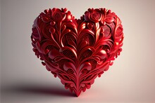 Red Curl Heart On Light Background. Valentines Day, Love And Wedding Concept. Generative AI Illustration