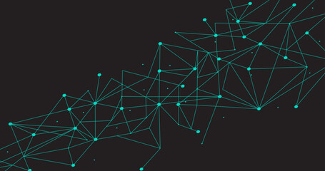 Turquoise network. Abstract connection on black background. Network technology background with dots and lines for desktop. Ai background. Modern abstract concept. Line background, network technology