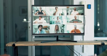 Aufkleber - Video call, screen zoom and business meeting, online with business people, communication and team discussion. Internet, webinar and online meeting, teamwork and collaboration with video conference