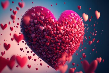 Poster - Pink and red hearts in the sky on valentine's day. heart ballons. heart. valentine's day. Generative AI