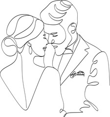 One continuous, single line  drawing of a woman and a man. Hugs of a young couple, lovers, woman and man. Valentine's Day illustration.  Romantic.