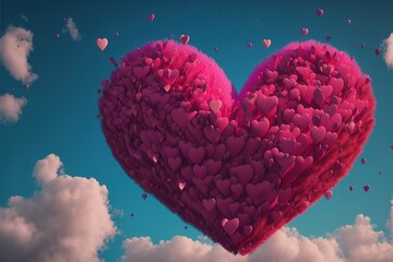 Poster - Pink and red hearts in the sky on valentine's day. heart ballons. heart. valentine's day. Generative AI