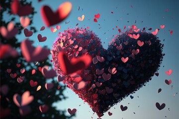 Poster - Pink and red hearts in the sky on valentine's day. heart ballons. heart. valentine's day. Generative AI