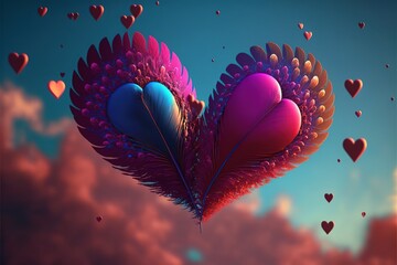 Poster - Pink and red hearts in the sky on valentine's day. heart ballons. heart. valentine's day. Generative AI