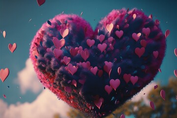 Poster - Pink and red hearts in the sky on valentine's day. heart ballons. heart. valentine's day. Generative AI