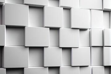 A white wall constructed from square tiles. Futuristic blocks make the semi-glossy backdrop. Generative AI