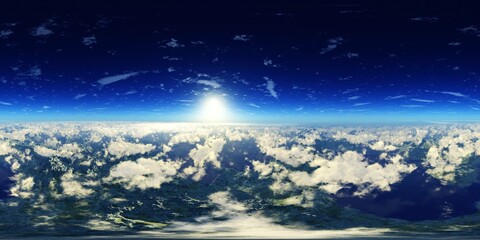 Panorama of clouds, HDRI, environment map , Round panorama, spherical panorama, equidistant projection, panorama 360, planet earth view from orbit, 3D rendering