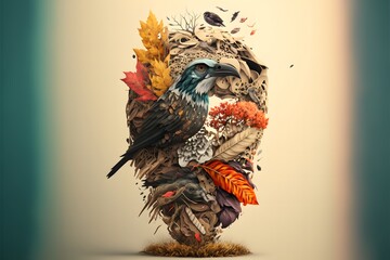 Poster - A graphic illustration of bird, dying birds and animals, climate change, earth or planet warming and cooling, loss of biodiversity, environmental issues, impact on nature, conservation