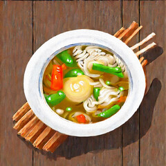 Wall Mural - Chinesische Mie Nudelsuppe mit Gemüse