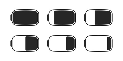 Battery charge icon set. Charging status vector interface element. Power level indicator symbol.