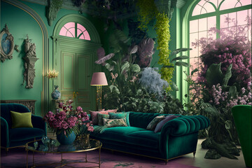 Architectural Digest photo of a maximalist green li AI technology generated image