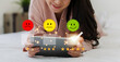 © Art_Photo - Portrait of customer woman use smartphone and give feedback icon satisfaction survey and customer service with top service excellent rating five star.satisfaction and customer service concept