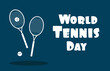 © KetrinDesigner - World Tennis Day web banner. Two tennis rackets with a tennis ball on dark blue background