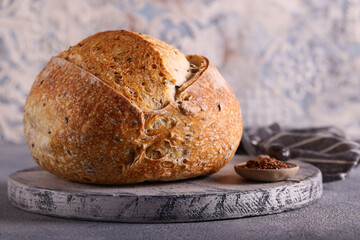 Poster - homemade organic bread with flaxseeds