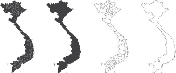 Wall Mural - set of 3 maps of vietnam - vector illustrations