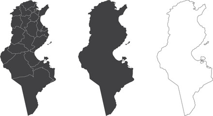 Wall Mural - set of 3 maps of tunis - vector illustrations