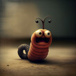 Cartoon worm character, cute caterpillar 3d personage, funny smiling earthworm, larva or grub insect in garden or forest defocused background. illustration Adorable kawaii pest crawl, lovely bug