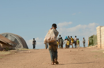 atmeh refugee camp, idlib, syria. june 17th 2013. .internally displaced child syrian refugees in the