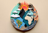Fototapeta  - Planet earth climate change and global warming paper collage. Generative ai