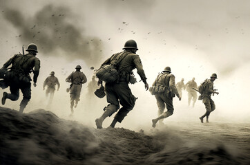 soldiers on the battlefield in world war ii, generative ai