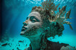 estátua de mulher linda escultura em baixo da água em oceano 