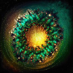 Wall Mural - Glitter Emerald Green and Gold Abstract Background. Created with Generative AI Technology