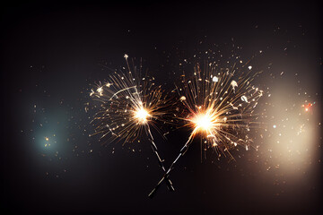 Sticker - two sparklers in an obscure background with lots of copy space, perfect for backgrounds, generative 