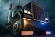 Retro Semi Truck Tractor Night Time Illumination