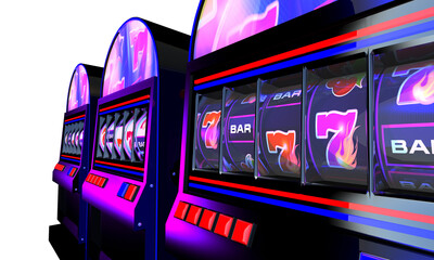 Wall Mural - Casino Five Reels Slot Machines 3D Concept.