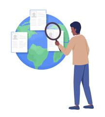 Poster - Man searching opportunities to work abroad semi flat color vector character. Editable concept. Full body person on white. Simple cartoon style illustration for web graphic design and animation